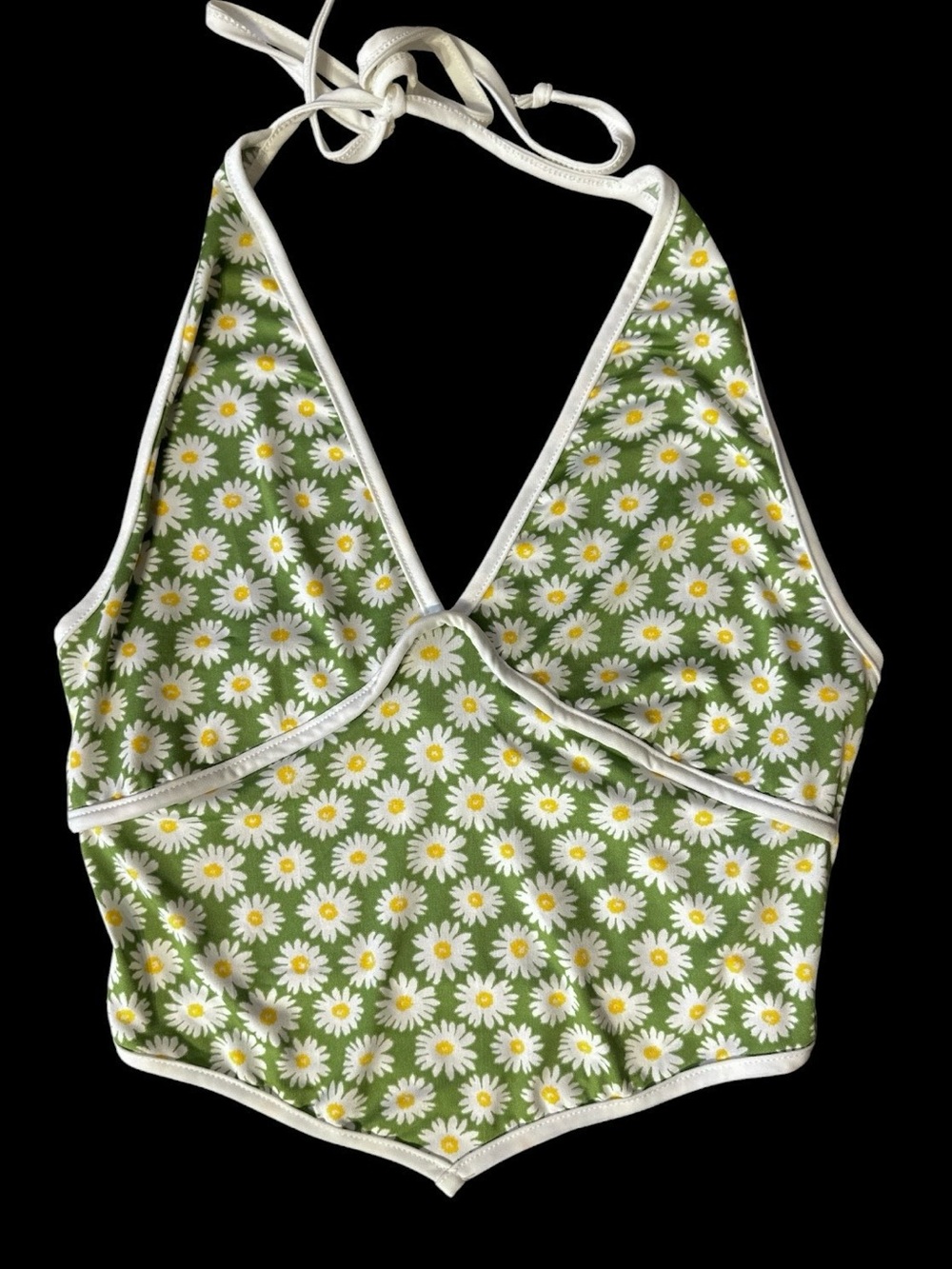 Just Polly Daisy Print Halter Crop Top.  Size Large